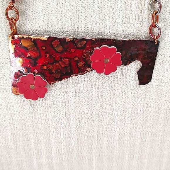 Abstract Artisan Copper Leather Statement Necklace - Picture 2 of 8